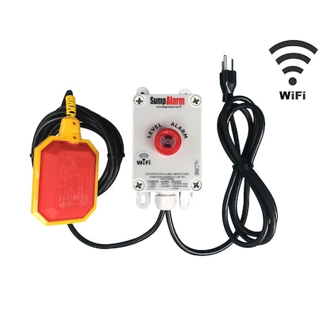 Sump Alarm Indoor/Outdoor, High/Low Water Alarm, Wi-Fi Enabled, 120V, 100 Foot Tethered Float Float SA-120V-1L-100F-WiFi